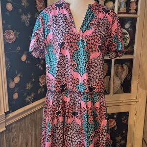 Simply Southern Tropical Print Dress - Pink and Blue